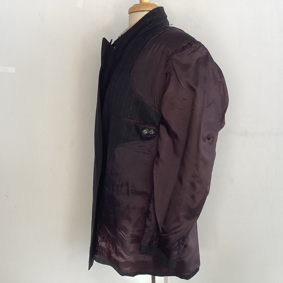 Double Breasted Peak Collar Charcoal/ Blue Bespoke Pinstripe Suit Coat 42 Reg - Picture 11 of 12